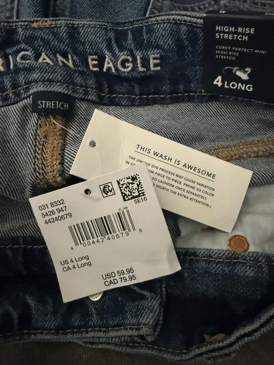 NWT American Eagle Curvy High Rise Mini Skirt Denim Size 4 Long 27W - Picture 9 of 11